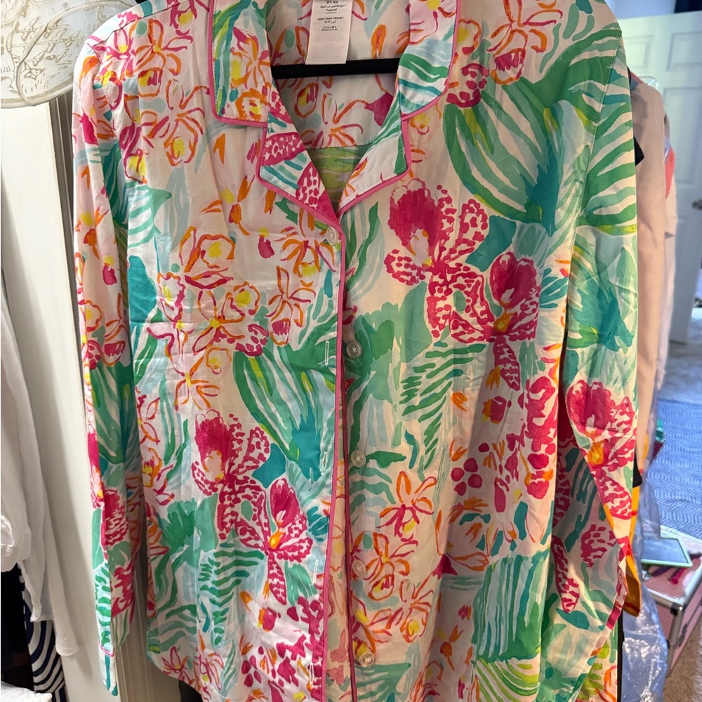 Lilly Pulitzer Tropical Floral Pajama Top - Pink, Green, Yellow